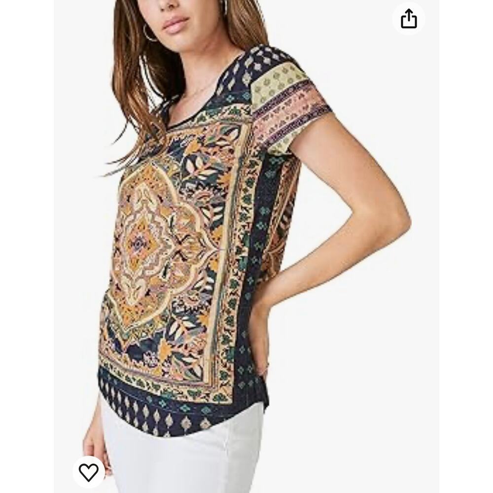 Lucky Brand Women’s Top Persian Print Short Sleeve Scoop Neck Tee Boho 2X - Picture 3 of 10